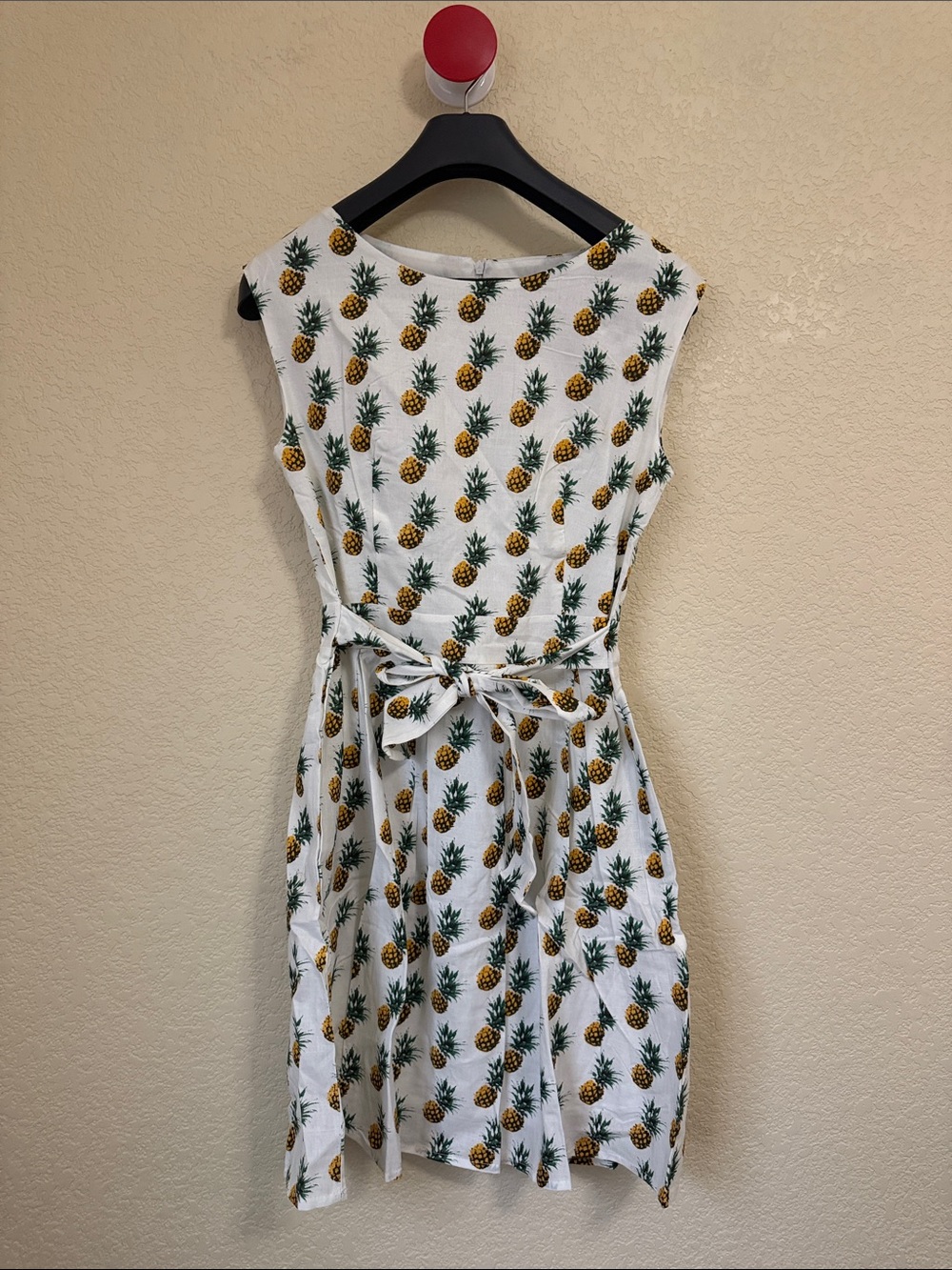 White Pineapple-Print Tie Waist Midi Dress NWT